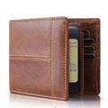 Factory Price Custom Genuine Leather Bifold Slim Wallet RFID Large Capacity Card Holder Slots and ID Window Wallets for Men
