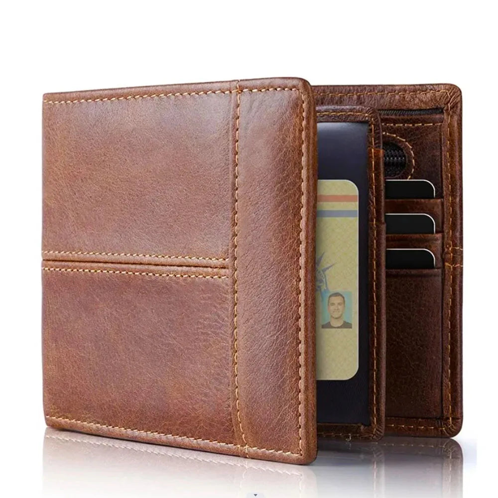 Factory Price Custom Genuine Leather Bifold Slim Wallet RFID Large Capacity Card Holder Slots and ID Window Wallets for Men