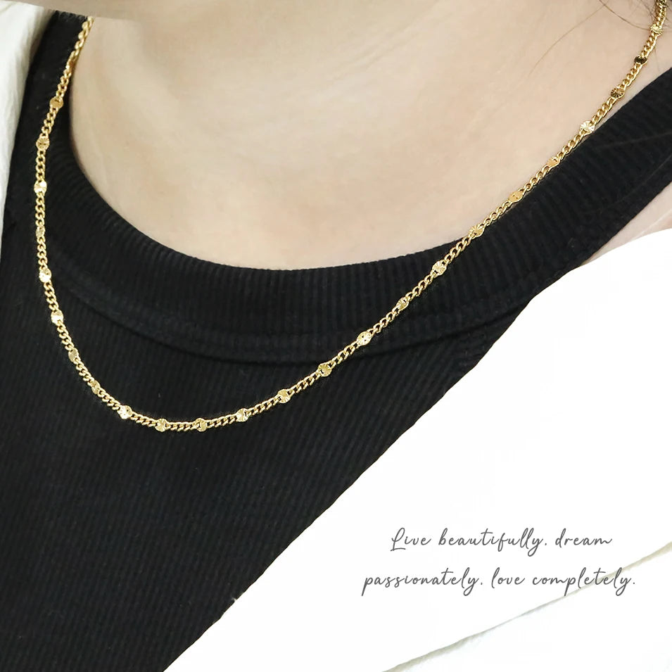 VIANRLA Stainless Steel Herringbone Chain Necklace Circular Glitter Necklace Minimalist Women Fashion Jewelry Drop Shipping