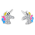 925 Sterling Silver Rhodium Plated Unicorn Animal Stud Earrings Custom Hypoallergenic Enamel for Girls Anniversary Gift