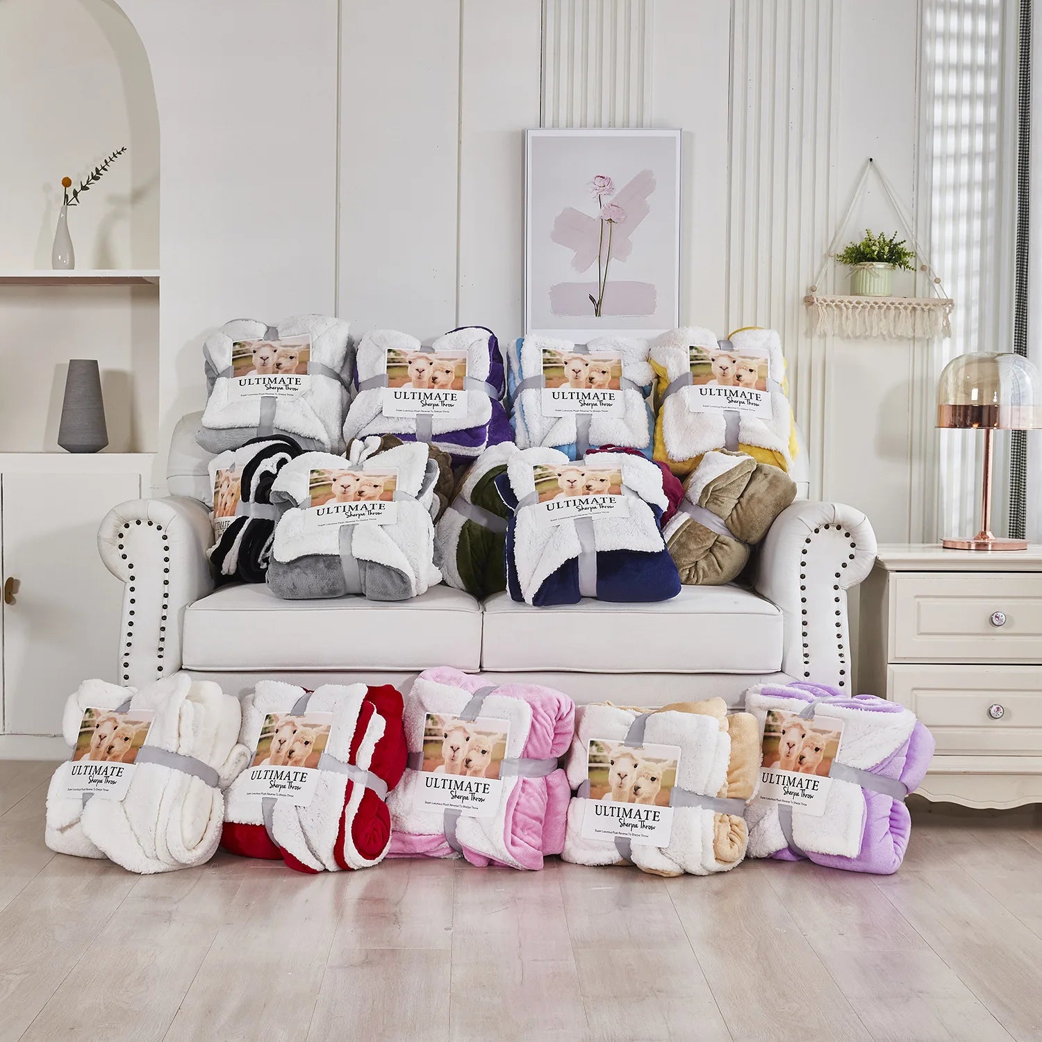 Wholesale Luxury Super Soft Warm Thick Double Layers Couch Sofa Bedding Fluffy Sherpa Flannel Blanket for Winter