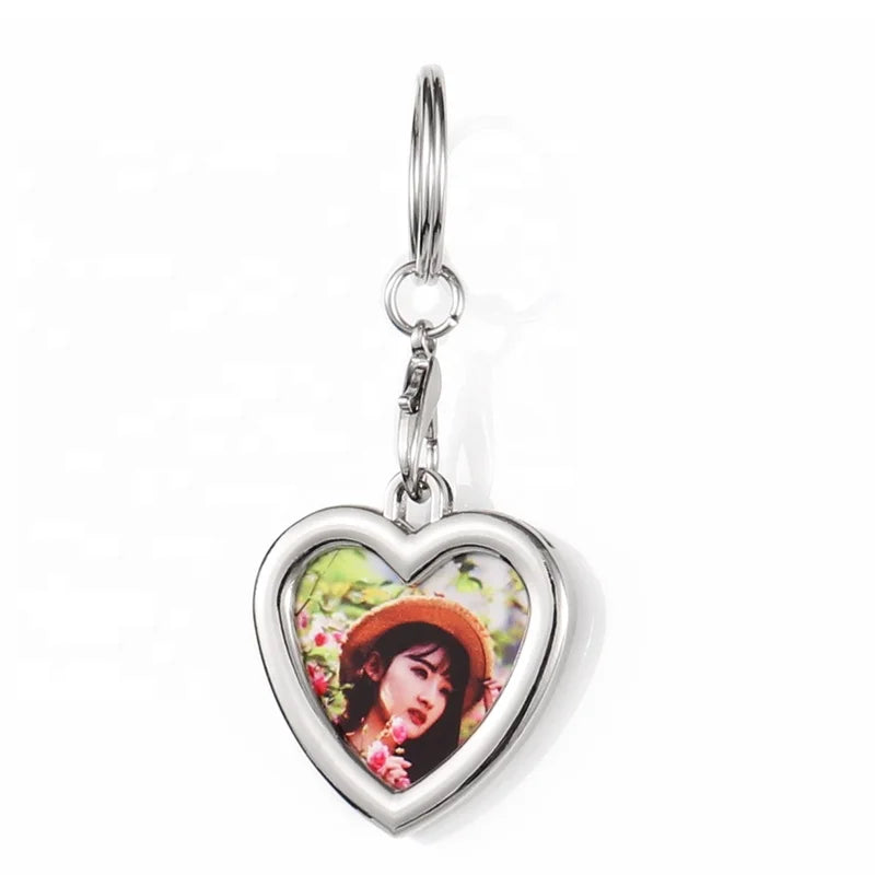 Wholesale Heart Shape Blank Metal Keychains Custom Sublimation Photo Frame Keychain