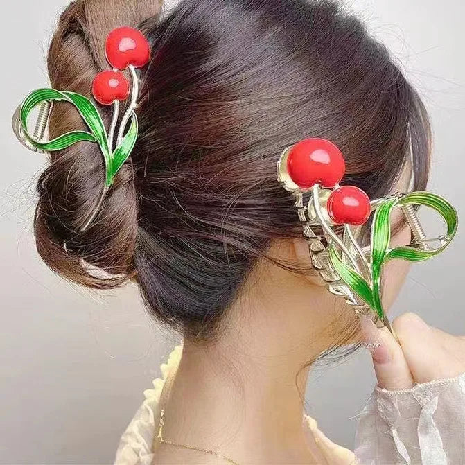 Wholesale Cherry Metal Alloy Hair Claw Clip Sense Adult Female Hair Accessories French Fashion Sweet Lady Hair Claw