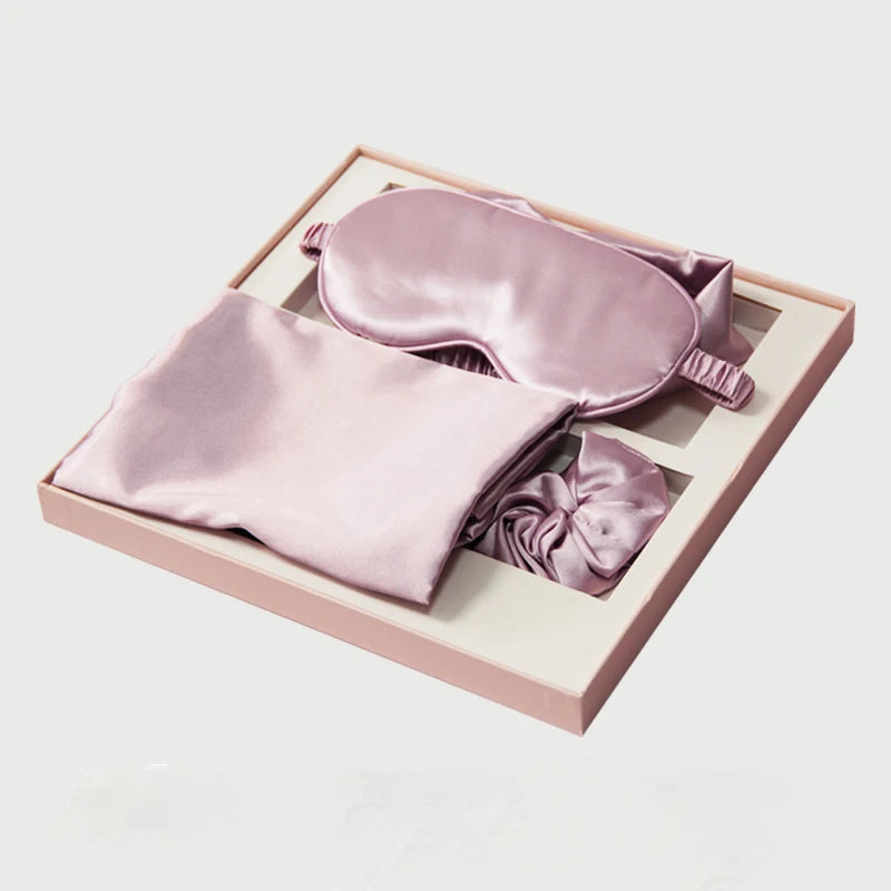 Satin Silk Sleep Mask 4 Pieces Sleep Set Satin Silk Pillowcase  Hair Band Scrunchies Eye Mask Personal Travel Sleep Accessories