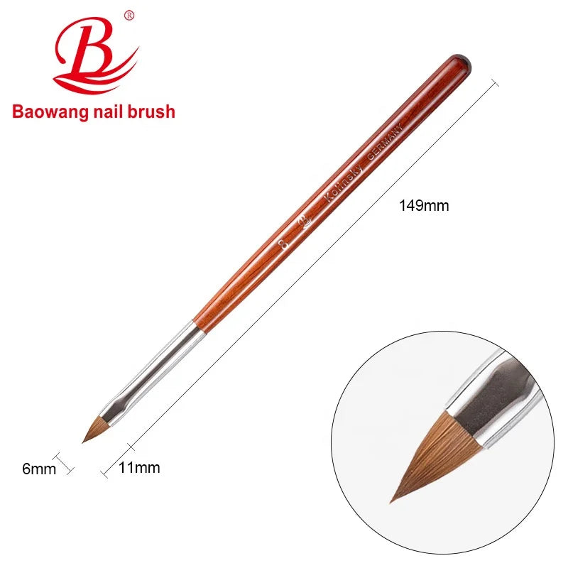 Wholesale Price Kolinsky Hair 3D Brush Size 6 and Red Wooden Handle High Quality Acrylic Brush by Nail Brush Manufacturer BW16