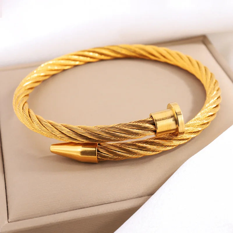 Gold Color Women Nail Bangles Elegant Punk Bracelet Luxury Brand Jewelry Stainless Steel Jewelry for Women
