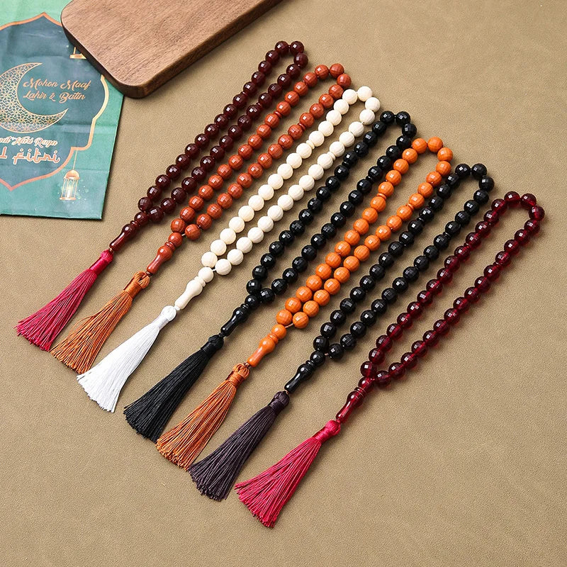 Allah 33 Beads Tassel Pendant 12mm Round Cut Rosary Muslim Prayer Jewelry for Islam Devotion Mosque Inspired Beading Supplies
