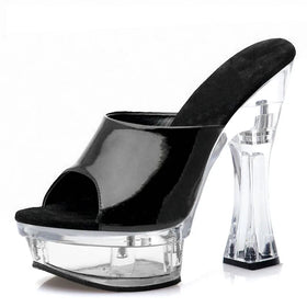 Nianzheni Exotic 14cm Crystal Transparent Thick Heel Platform High-heeled slippers 5 Inch Demonias Exotic Dancewear Shoes