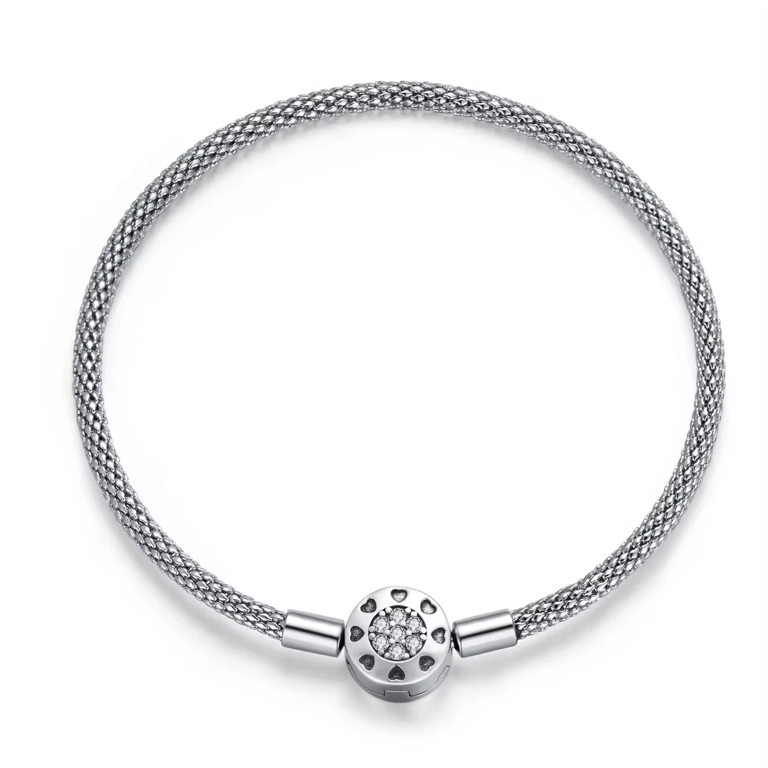 Fine Jewelry S925 Sterling Silver Custom Net Chain Photo Charm Bead DIY Bangle Bracelet