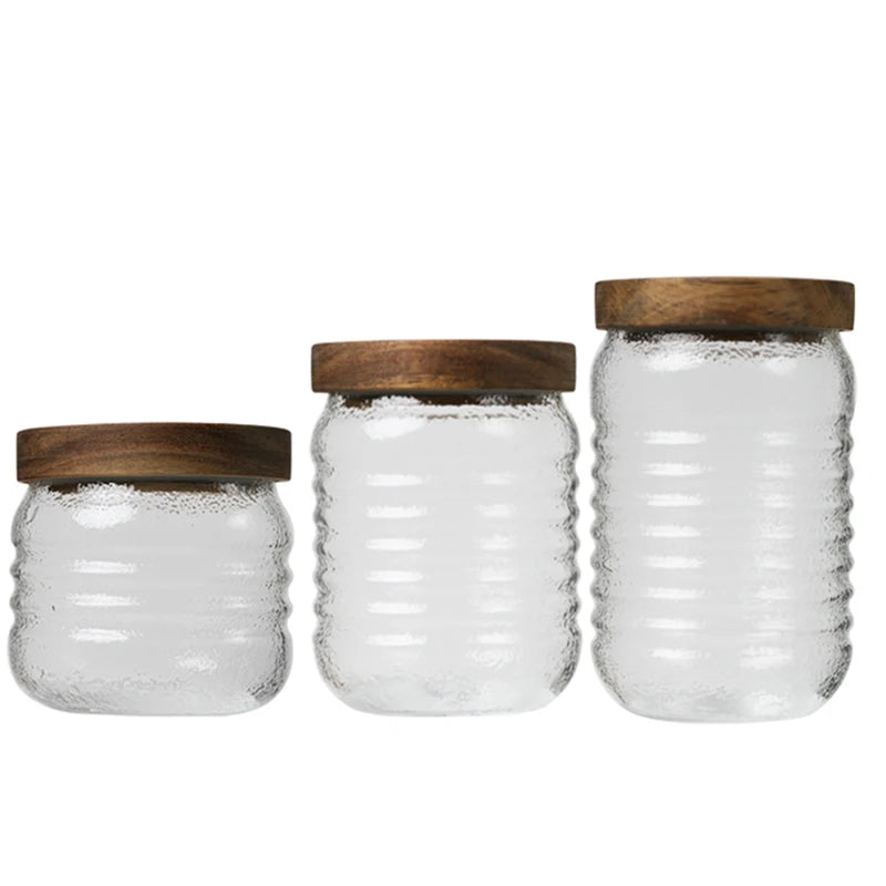 Food Grade Glass Container with Lid Bamboo Top - Dry Food Storage Pasta Container Grains Jars for Home Kitchen