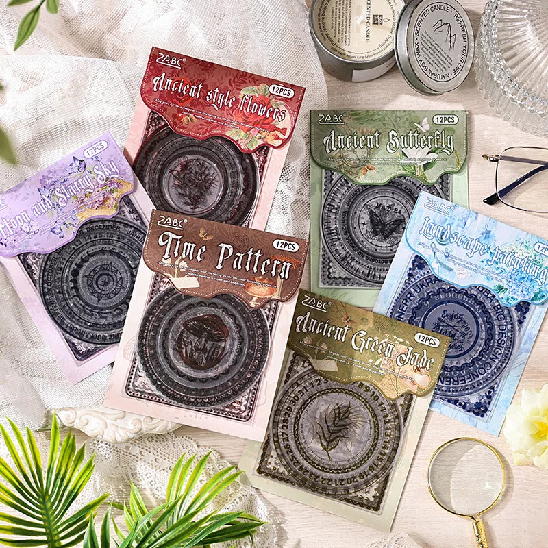 12 Sheets Per Pack Posthumous Wreath Vintage Material Handbook Sticker Pack Creative Handbook Stickers Stickers