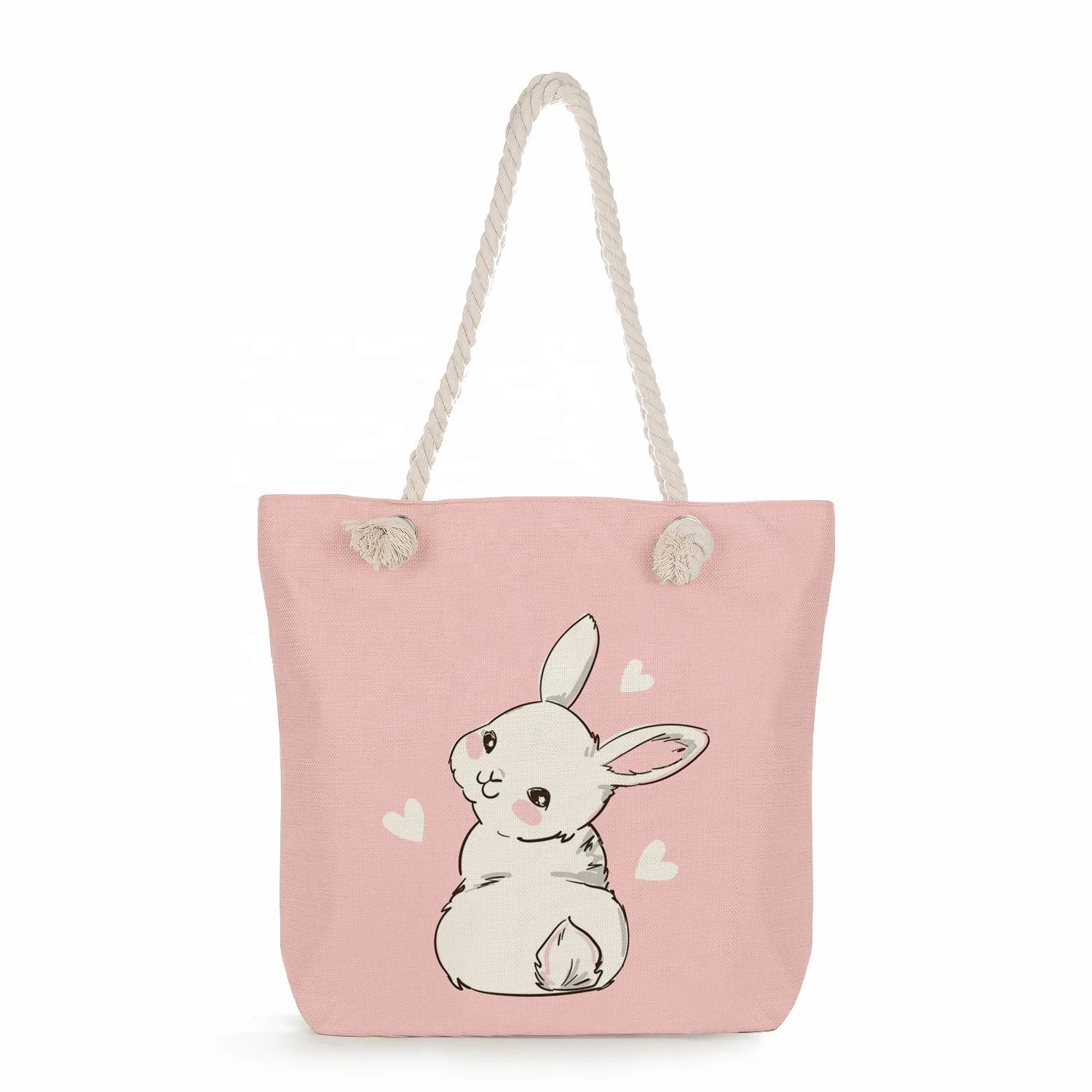 Factory Men and Women Rabbit Print Custom Casual Fashion Handbags Fresh Cute Shoulder Beach Tote Bag