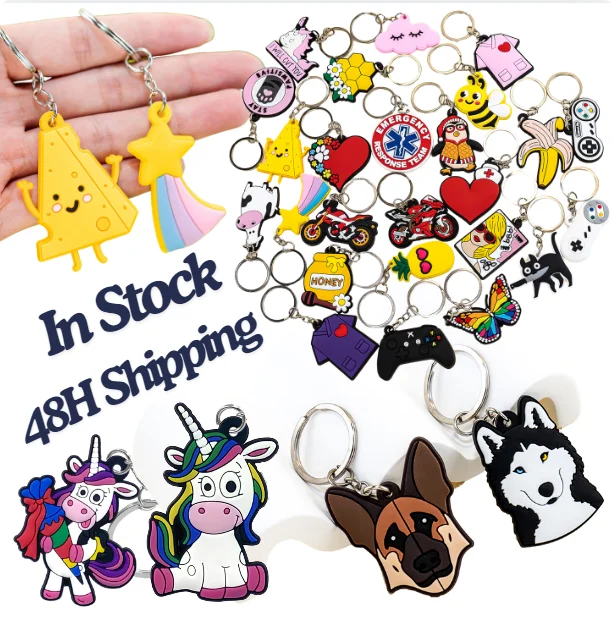 New Selling 2d Cute Cartoon Soft Rubber Keychains Dog unicorn Gamepad Keychains Accessories Sets for Promotion