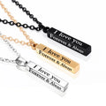 I LOVE YOU FOREVER ALWAYS Stainless Steel Bar Necklace Long Steel Wishing Column Couple Necklace for Valentine's Day