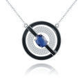 Abiding Special Design Geometric Circle Round Disc Blue Diffusion Sapphire Topaz Red Agate Gems Forbidden Sign Charm Necklace