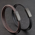 Simple Design High Quality Stainless Steel Clasp Handmade Real Genuine Leather Bracelet Men