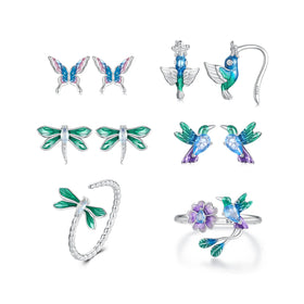 New Spring Animal Series Jewelry Set S925 Sterling Silver Plated Platinum Earrings Ring Jewelry Set for Women
