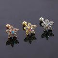 Fashion Simple Stainless Steel Hypoallergenic Non-Fading Flower Zirconia Threaded Stud Earrings