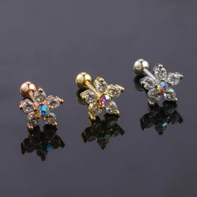 Fashion Simple Stainless Steel Hypoallergenic Non-Fading Flower Zirconia Threaded Stud Earrings