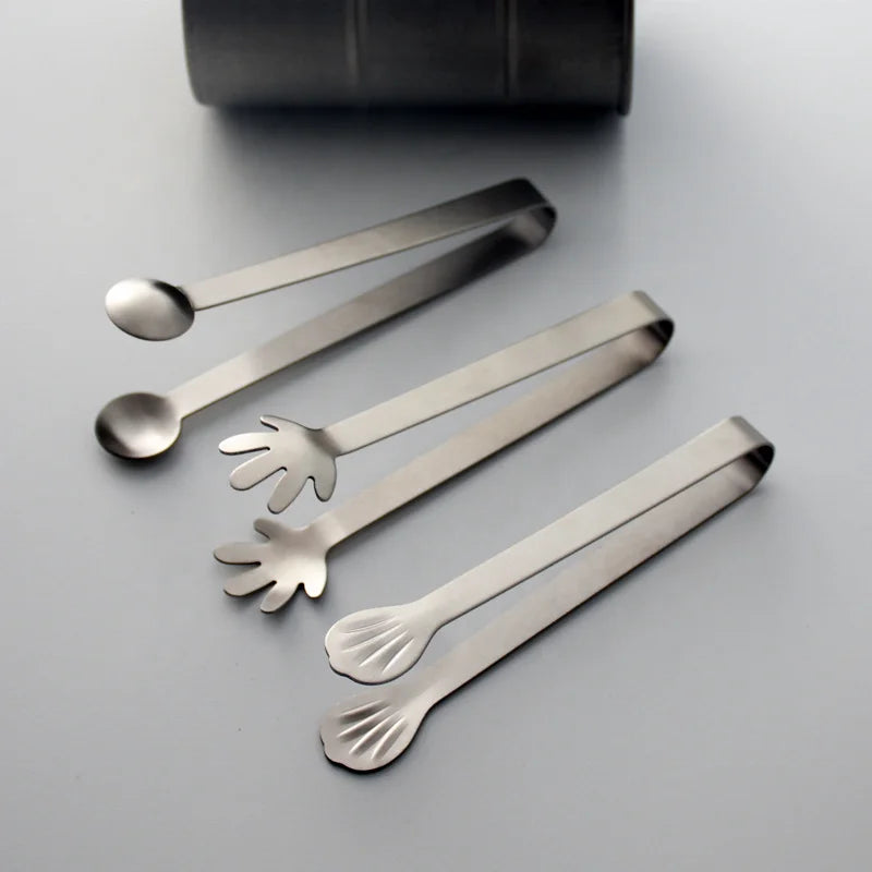 Factory Direct Sales Stainless Steel Reusable Ice Tongs Three Styles Optional Mini Size Home Bartending Bar Tools Custom Logo