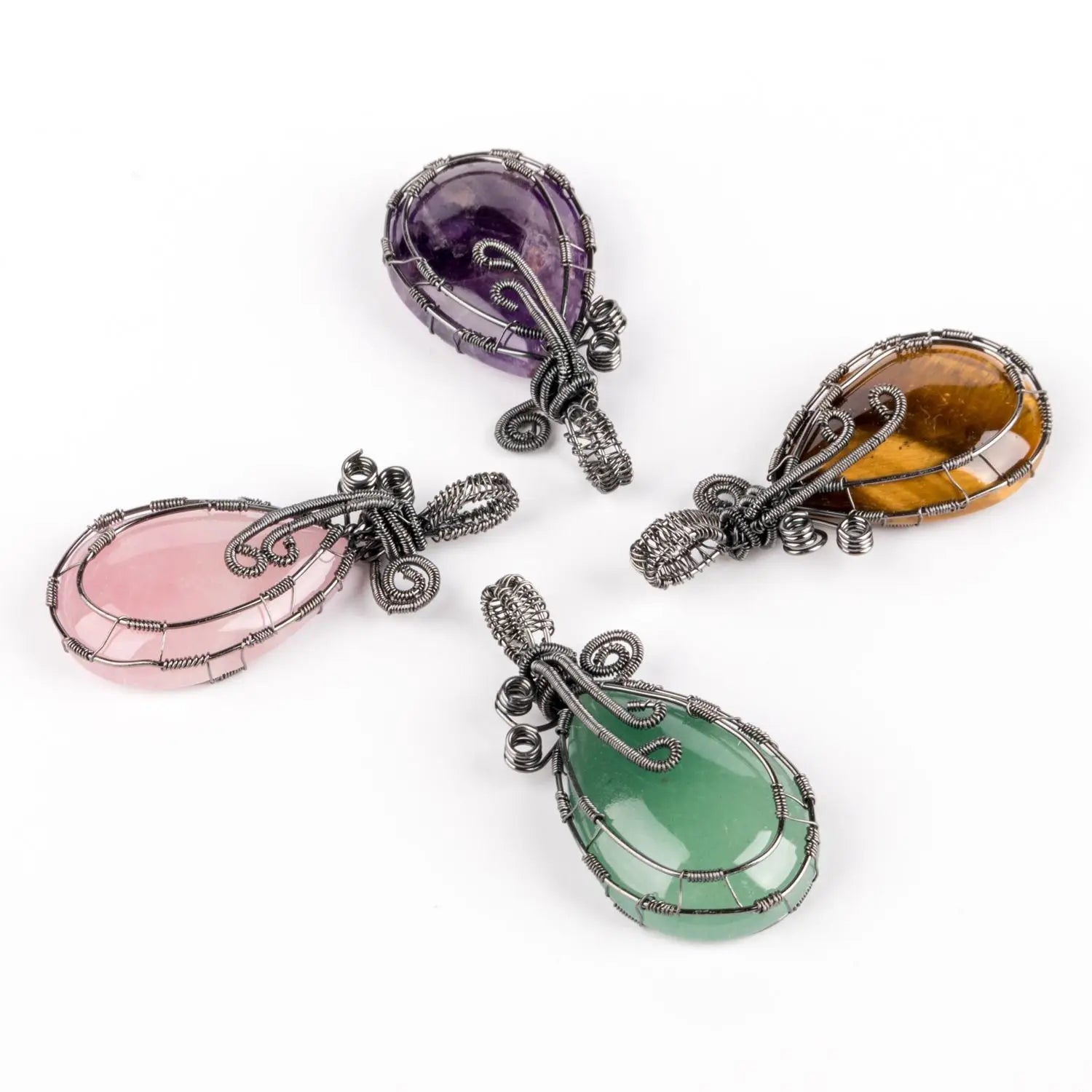 Natural Stone Water Drop Shape Pendant Amethyst Green Aventurine Rose Quartz Pendant for Necklace Accessories or Jewelry Making