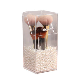 Dustproof Storage Box Premium Quality Thick Acrylic Makeup Brush Cup Holder With Pearls Acrylic Makeup Brush Holder With Lid