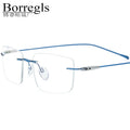 Borregls Rimless Titanium Glasses Frame Men New Brand Design Ultralight Frameless Square Eyeglasses Women Optical Eyewear 185708