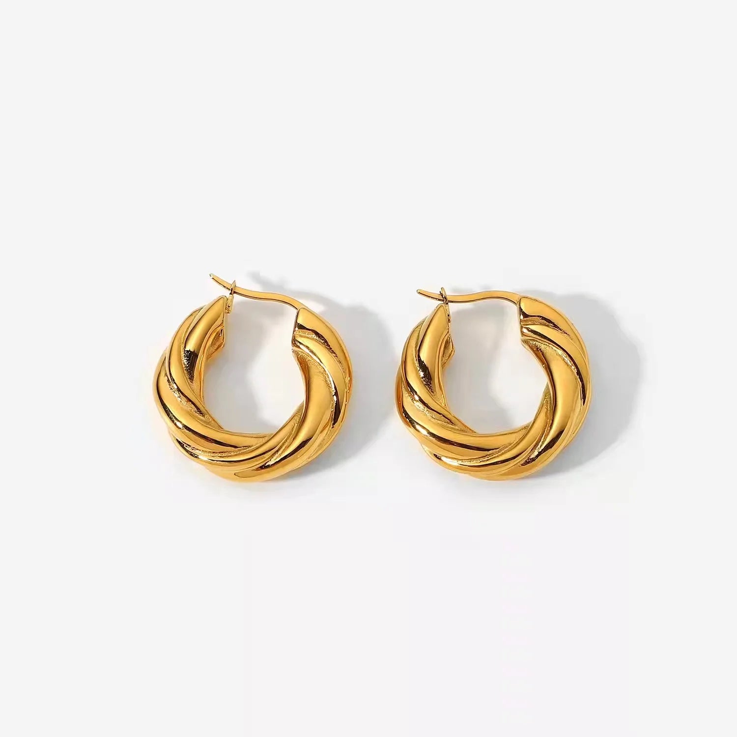 18K Gold Plated Twisted Rope Hoop Earring Stainless Steel Vintage Circle Hollow Fashion Earrings for Women Hot Sale Summer Punk