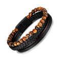 PH1554 Simple Stainless Steel Magnetic Clasp Leather Bracelet Titanium Steel Tiger Eye Volcanic Stone Bead Bracelet Men Jewelry