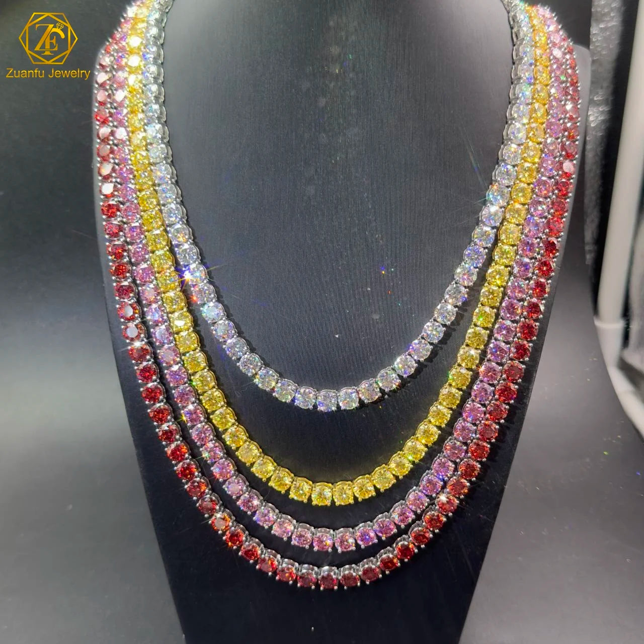 Iced Out Pass Diamond Tester Pink Yellow Red White Moissanite Diamond 2MM-6.5MM Sterling Silver Necklace Chain Tennis Chain