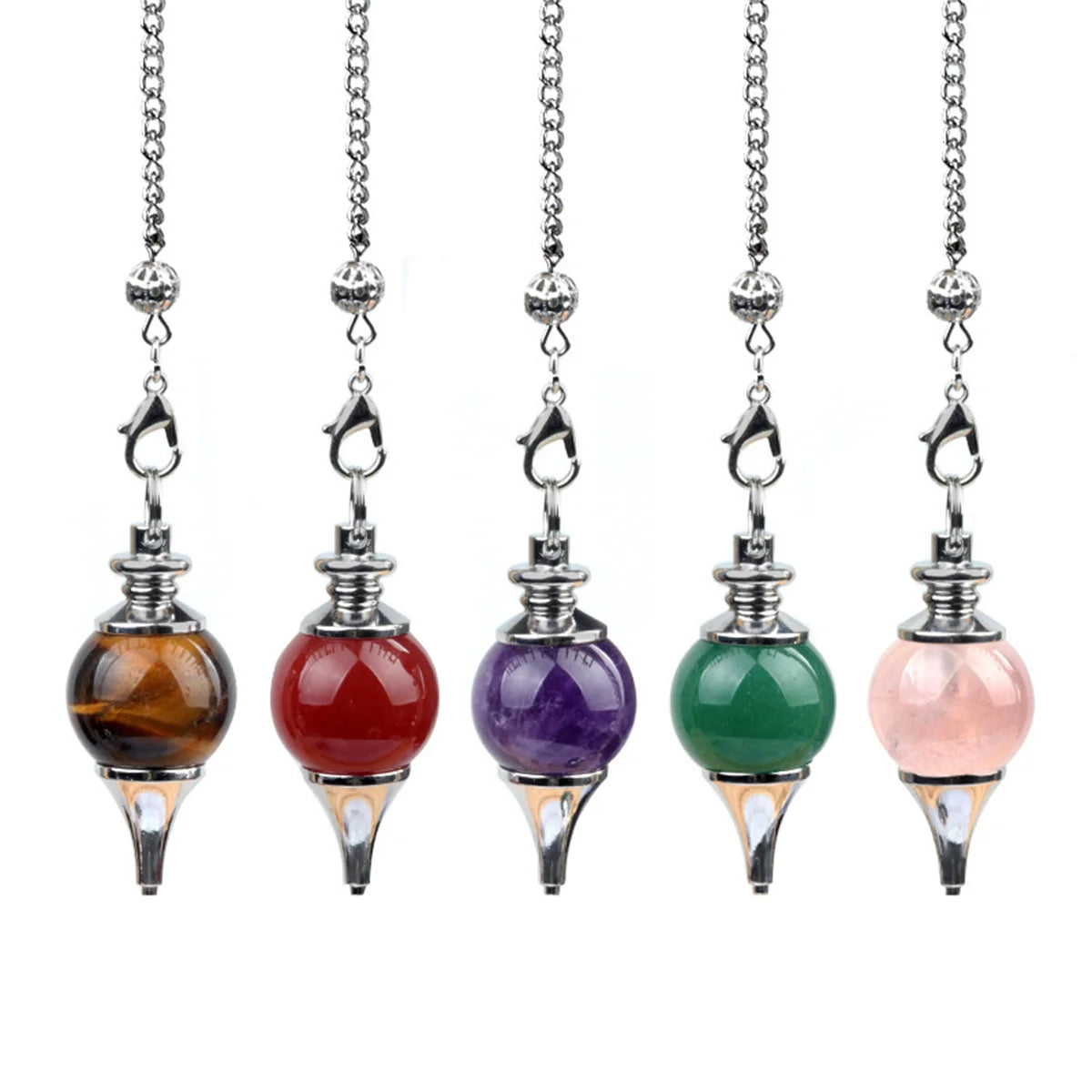 Crystal Stainless Steel Pendulum Gemstone Sphere Quartz Bead for Dowsing Reiki Healing Divination Featuring Charming Charms