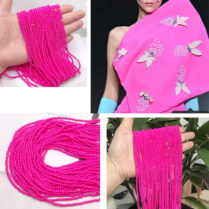 New Fashion 2/3/4mm Fluorescent Rose Red Dyeing Loose Spacer Beads Faceted Rondelle Crystal Glass Beads for Jewelry Making DIY