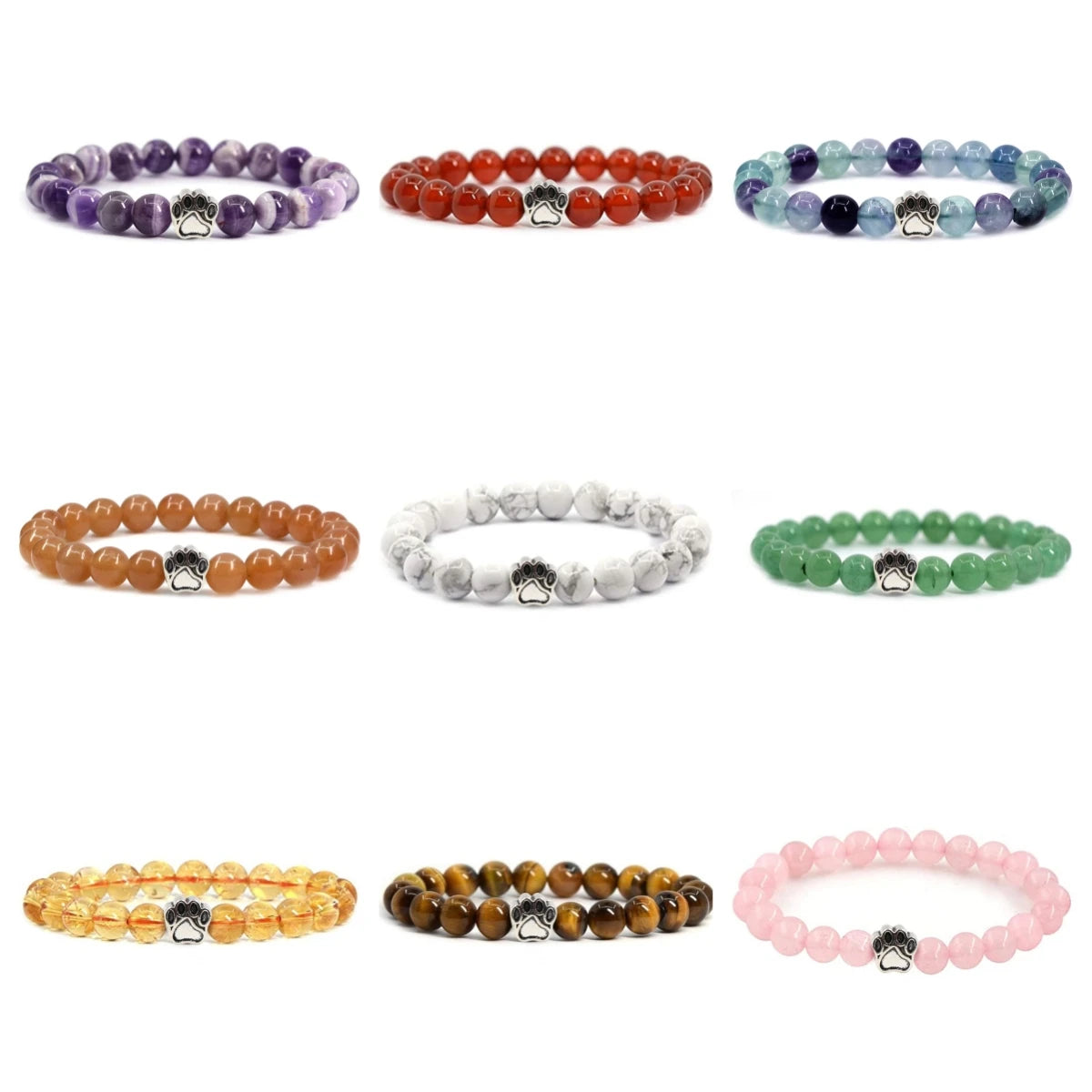 4PCS Cat Claw Series Gem Bracelet Natural Chakra Crystal Adjustable Bracelet Best Christmas Gift