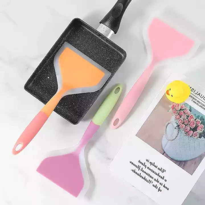 100% Food Grade Non Stick Silicone Shovel Frying Pan Cooking Shove Wide Mouth Food Silicone Shovel Set for Kitchen Gadgets