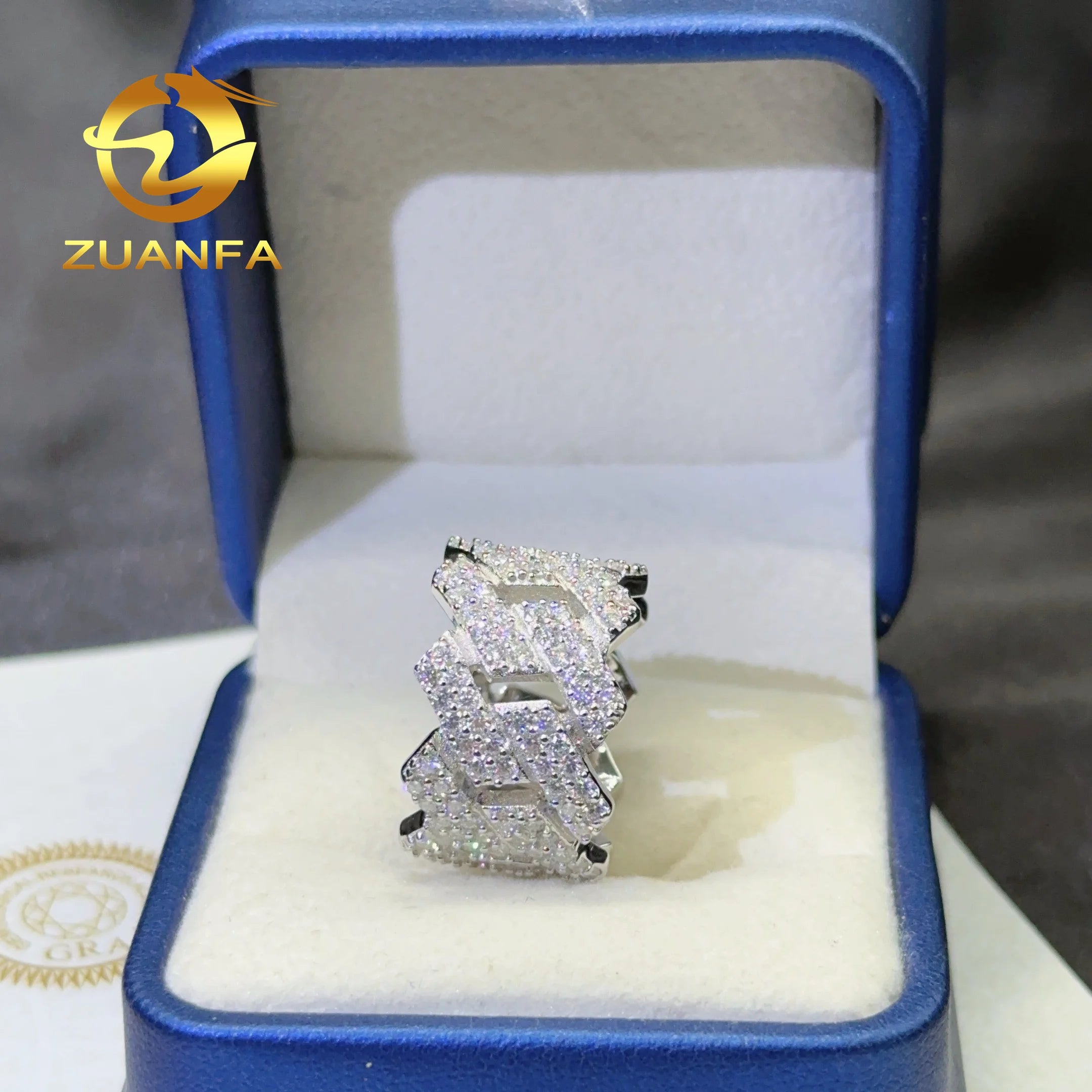 Zuanfa Jewelry Moissanite Rings 925 Sterling Silver Men Vvs1 Moissanite Hip Hop Ring Diamond Rings Men