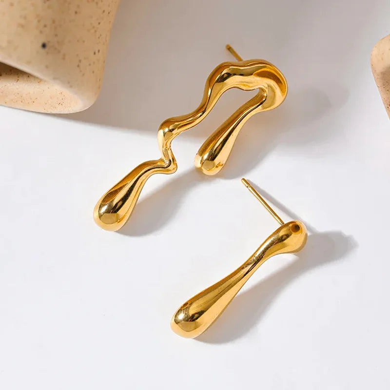2025 New Design Jewelry Hypoallergenic Unique Irregular Drop Shape Earrings Stainless Steel 18K Gold Plated Jewelry