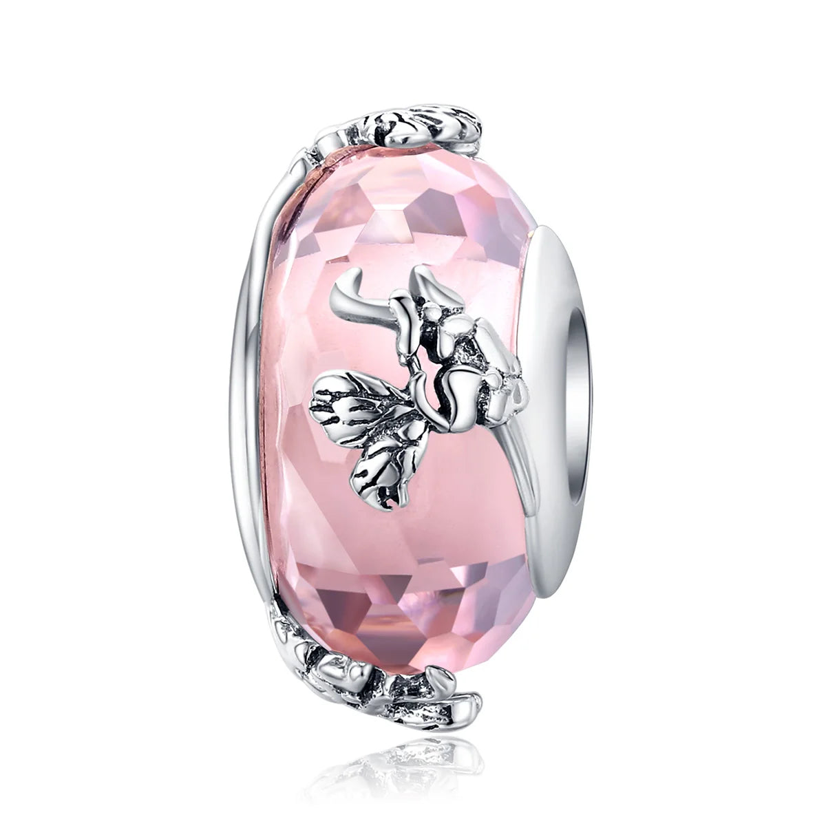 Butterfly Pink Handmade Crystal Glass Charm Beads for Women Original Silver 925 Bracelet European Fine Silver Jewelry Charms