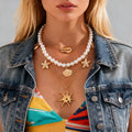 3Pcs/Set Vintage Stacked Starfish Conch Pendant Necklace for Women Trendy Lady Imitated Pearl Choker Fashion Jewelry Accessories