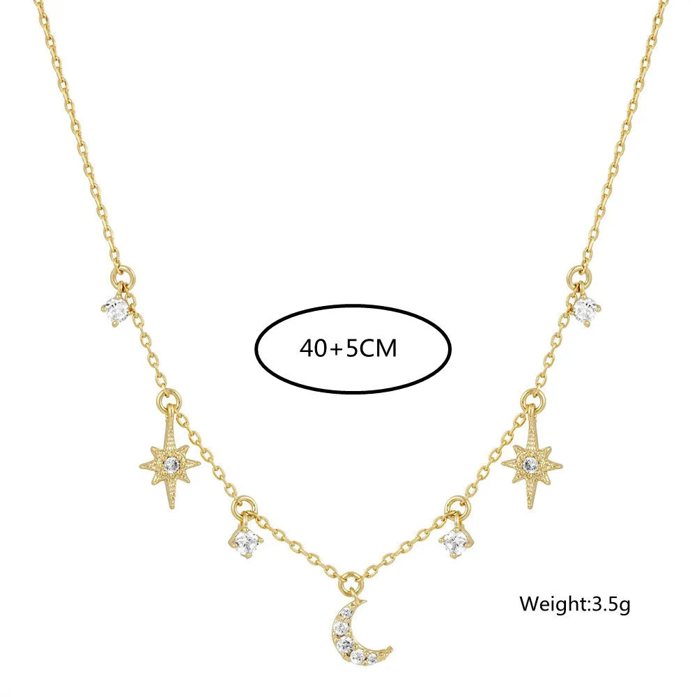 Fashion Star and Moon Multi Pendant Necklace Clavicle Chain High Sense Gold Plated Zircon Charms Chokers Necklace for Women