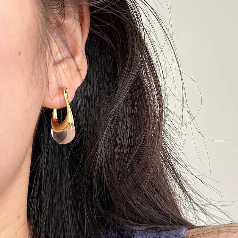 White Crystal with 925 Sterling Silver Gold Plated Hoop Earrings for Woman