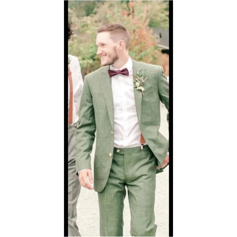 2025 Linen Green British Two Buttons Custom Made Men Suits 2 Pcs Groom Casual Tuxedos for Slim Fit Suits Coat for Prom Blazers