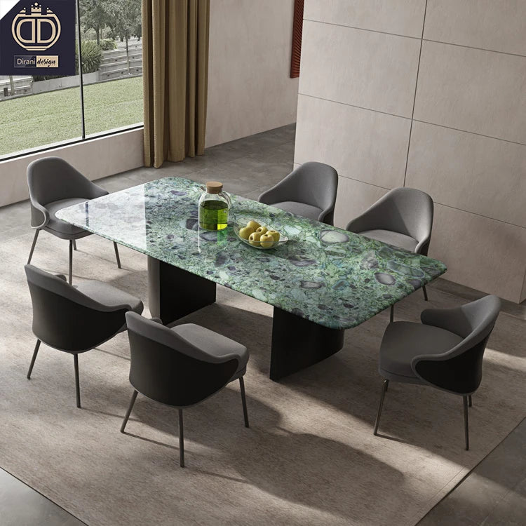 Modern Italian Marble Dining Table Set with Chair for Home Apartment Villa-6 Seater Luxury Dining Furniture