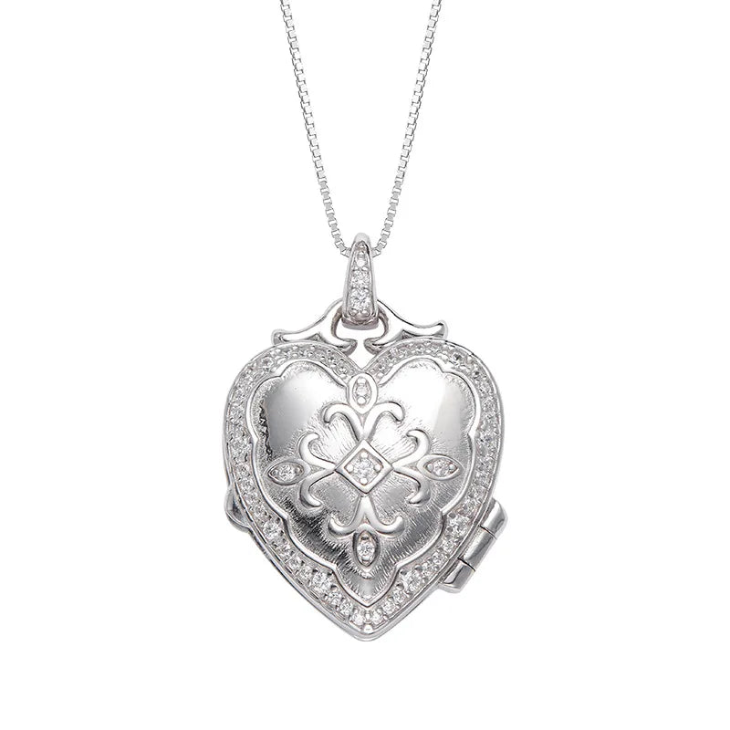 BOCAI S925 Silver Zircon Love Photo Box Pendant for Men Women Exclusive Couple's Memorial Necklace with Gold Plating Link Chain