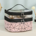 2024 New Double Layer Large Capacity Makeup Bag Waterproof Portable Travel Skincare for Toiletry Storage Bag Geometric PU Zipper
