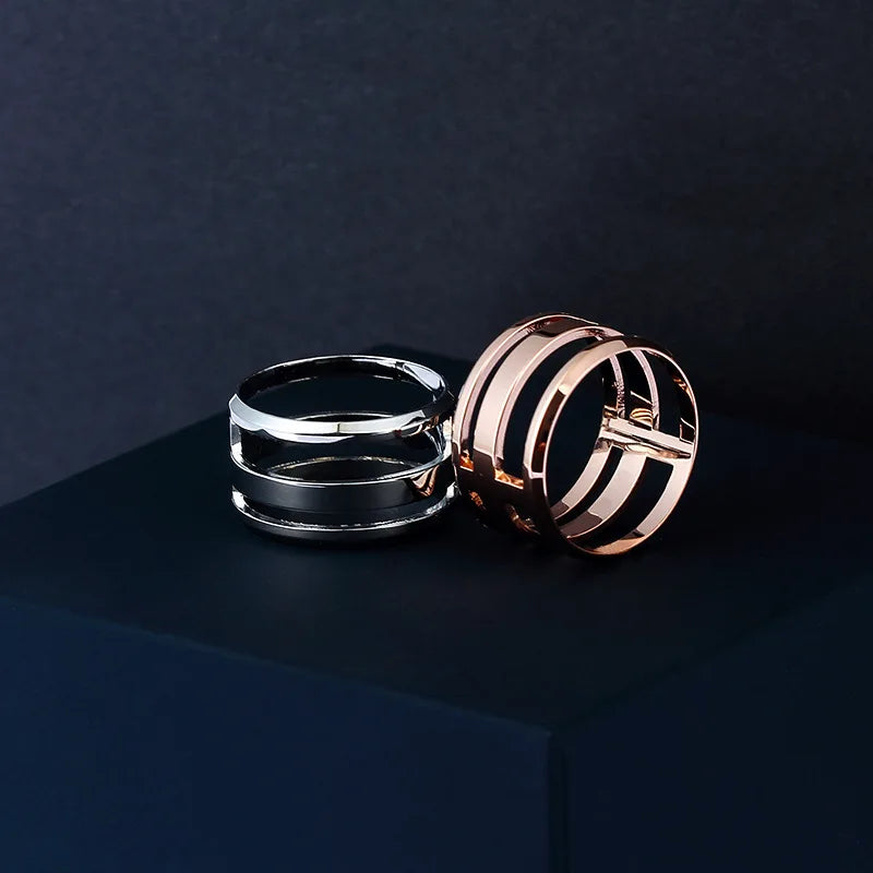 Two Tone Rose Gold Couples Ring Classic Three Ring Set with Princess Cut Zircon Heart Shape Fade Resistant for Anniversary