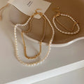 Luxury Adjustable White Baroque Pearl Necklace Bracelet Gold Plated Link Chain Freshwater Pearl Necklace for Women