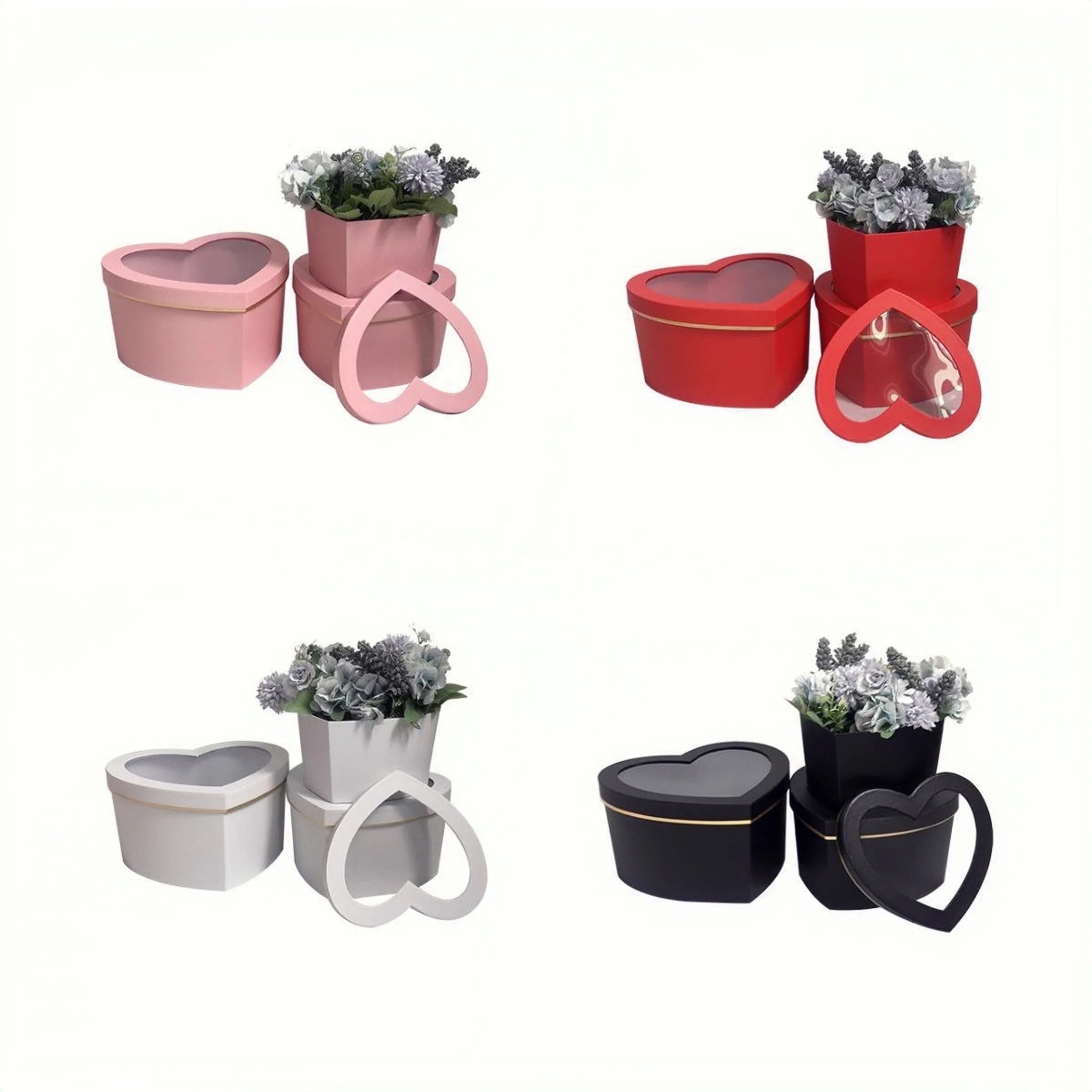 High-End PVC Window Color Box Set Golden Silk Border Heart-Shaped Gift Box for Weddings & Holidays Featuring Embossed Flower Box
