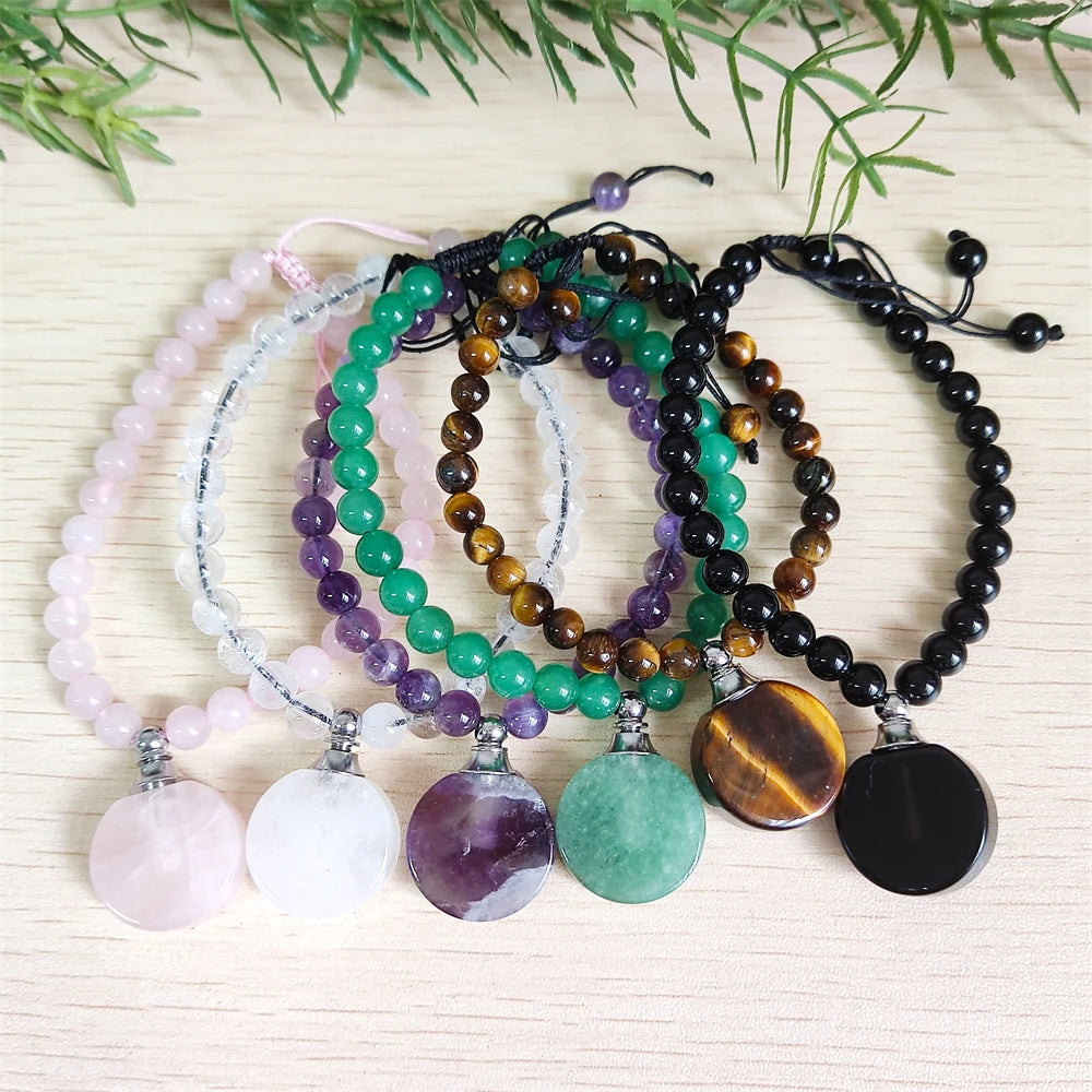 Wholesale Manufacture Jewelry Bracelet Bottle Charm Natural Rose Quartz Amethyst Crystal Tiger Eye Stretch Friendship Bracelets