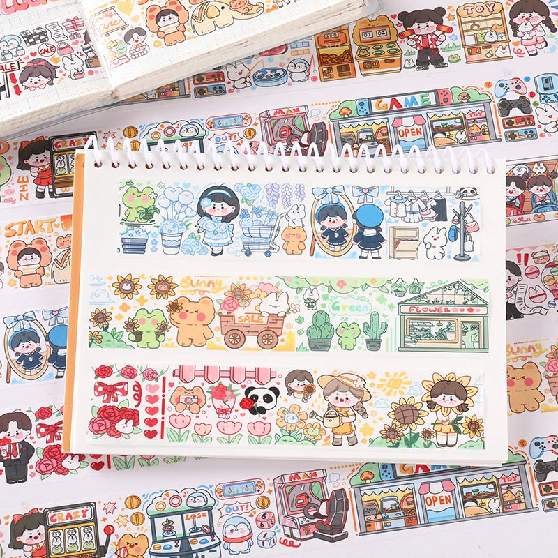 4.5cm*6m the Fun of Spring Pattern Cartoon Series Paste Special Oil and Paper Tape Diary Material Decorative DIY Ledger Tape