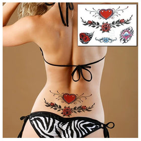 Runzio TH Series Heart Flower Back Waist Girls Tattoo Sticker Belly Sexy Woman Body Temporary Tattoos 62x420mm Lasting 3-7 Days